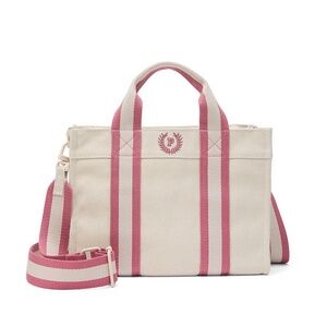 Victoria's Secret Mini Crossbody Canvas Tote Bag Cream/Pink OS NEW